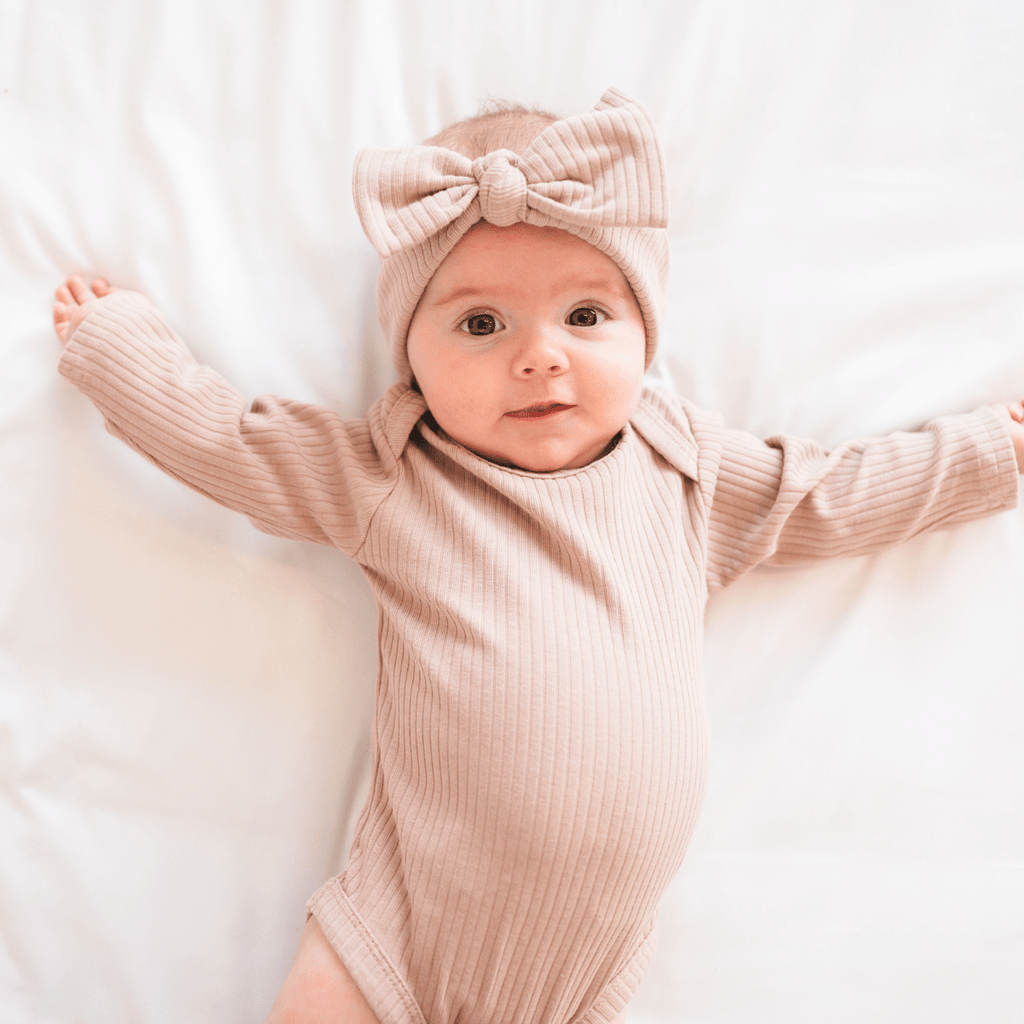 Taupe Organic Ribbed Cotton Bodysuit