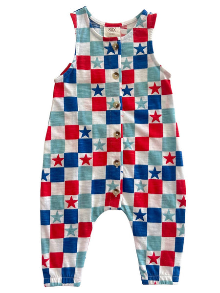 Red, White & Blue Checkerboard / Organic Bay Jumpsuit (Baby)