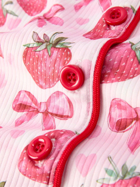 Strawberry Bow Short Sleeve + Shorts Pajama Set