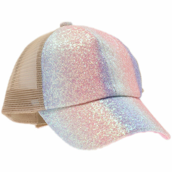 KIDS Glitter Ombre Criss-Cross High Ponytail CC Ball Cap