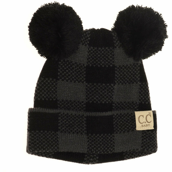 BABY Buffalo Plaid Pom Pom Beanie - Newborn/Knit Hat