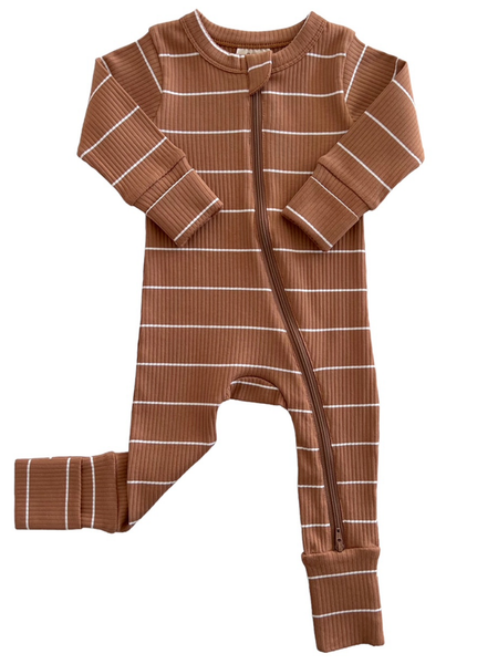 Saddle Stripe / Organic Ribbed 2-Way Zip Romper