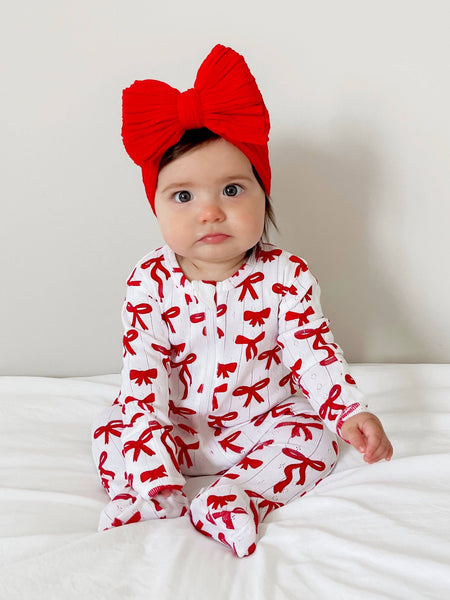 Red Bows / Organic Pointelle 2-Way Zip Footie
