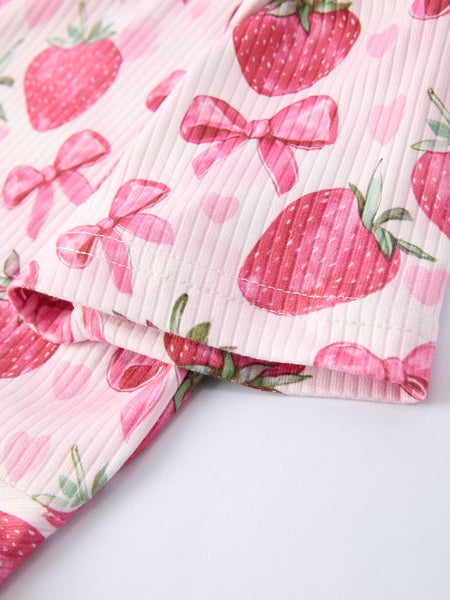 Summer Strawberry Bow Short Sleeve Dress