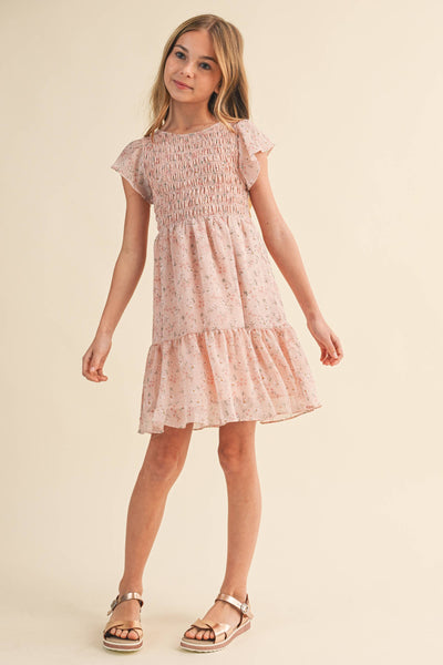 TWEEN KIDS GIRLS SMOCKED FLOUNCE DRESS (9-12)