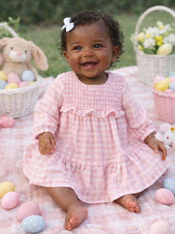 Smocked Ruffle Tiered Dress & Bloomer, Pink Gingham