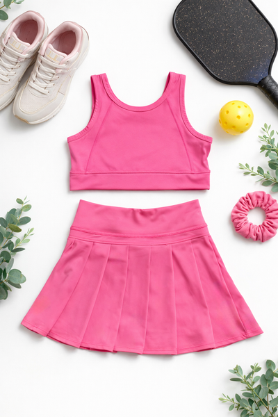 Girls Bright Pink Athletic Pleated Skirt Active Sport Set