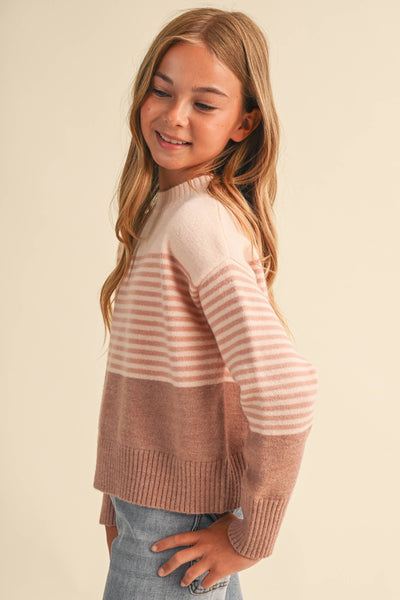 TWEEN GIRLS Blush Stripe DROP SHOULDER SWEATER  (7-14)