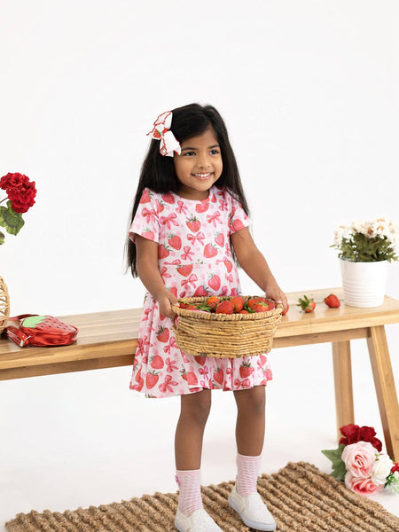 Summer Strawberry Bow Short Sleeve Dress