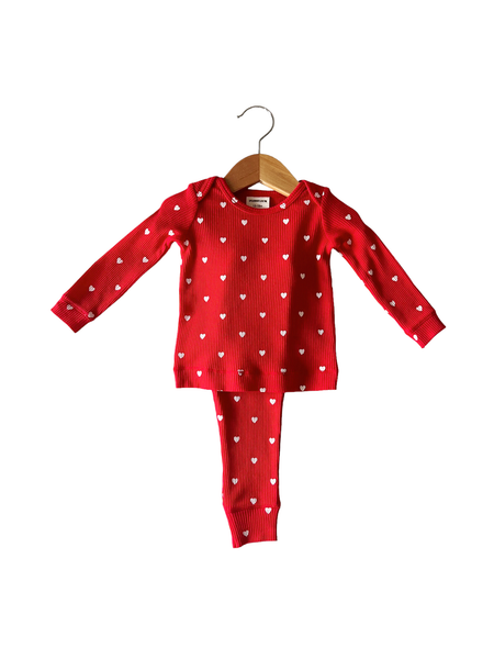 Organic Waffle 2-Piece Set, Little White Heart (on Red)