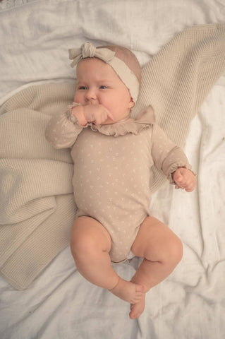 Oatmeal Dots | Organic Ruffle Neck Bodysuit