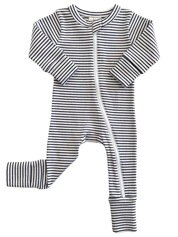 Black Stripe / Organic Ribbed 2-Way Zip Romper