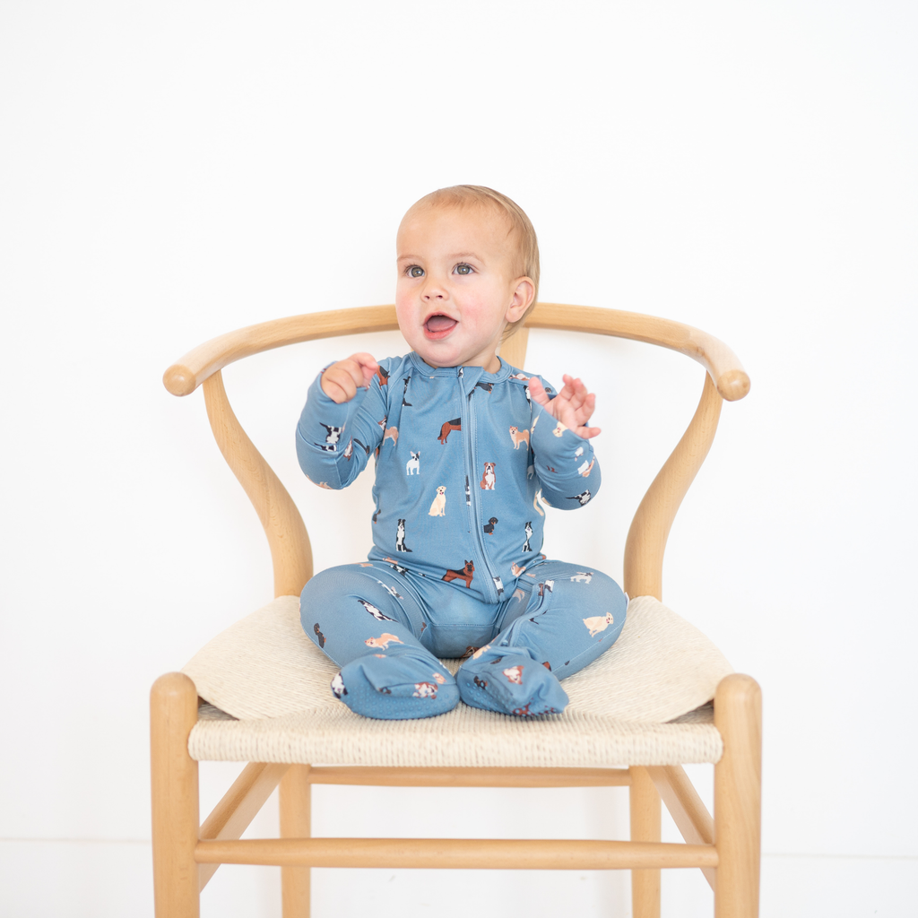 Bamboo 2-Way Convertible Zip Romper | Blue Dog
