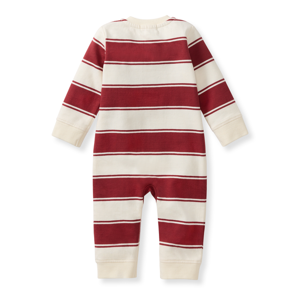 Rugby Peace Stripe Baby Boy Jumpsuit - Brick Red