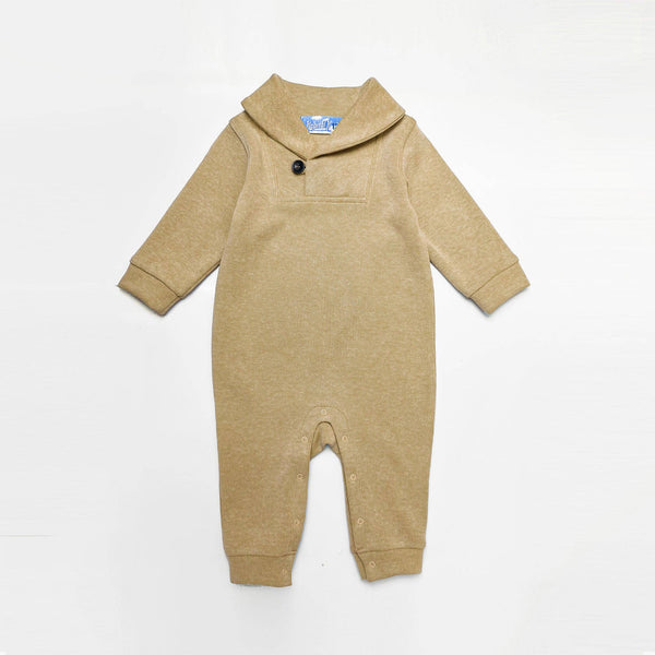 Beige Shawl Collar Knit Romper