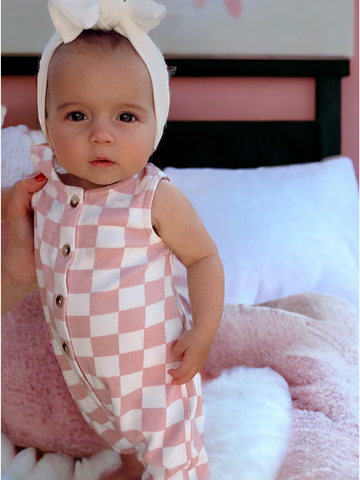 Strawberry Shortcake Checkerboard / Organic Bay Jumpsuit