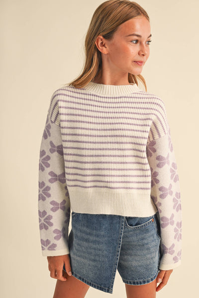 GIRLS LAVENDER DROP SHOULDER SWEATER  (7-14)