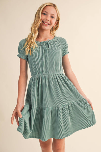 TWEEN KIDS GIRLS PUFF SLV TIERED DRESS (7-12)