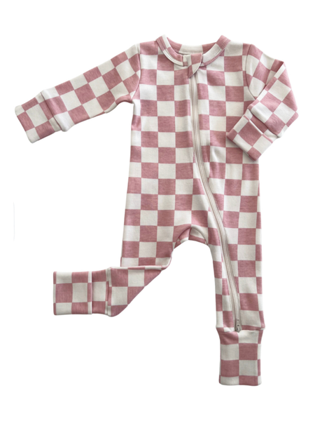 Strawberry Shortcake Checkerboard / Organic 2-Way Zip Romper