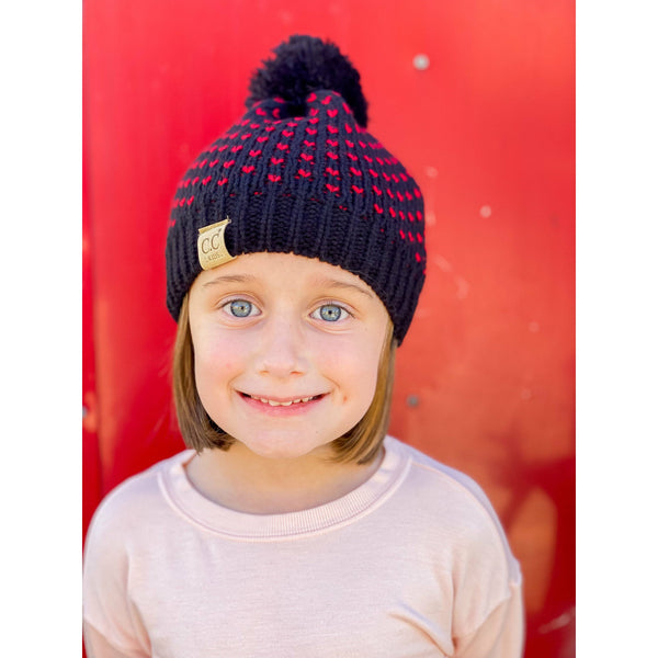 Kids Heart Knit Pom Beanie for Children