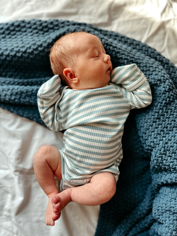 Dusty Blue Stripe / Organic Ribbed Long Sleeve Bodysuit