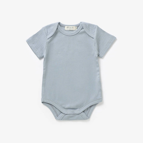 Short sleeved organic cotton bodysuit- The Bobbi- Dusty Blue