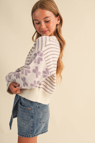 GIRLS LAVENDER DROP SHOULDER SWEATER  (7-14)