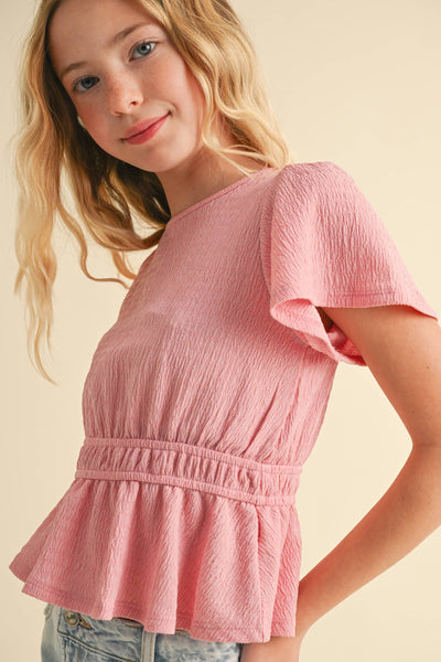Juliette Waist Round Neck Flutter SLV Peplum Top