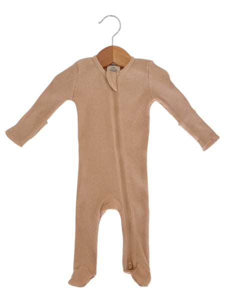 Organic Waffle 2-Way Zip Footie, Tan