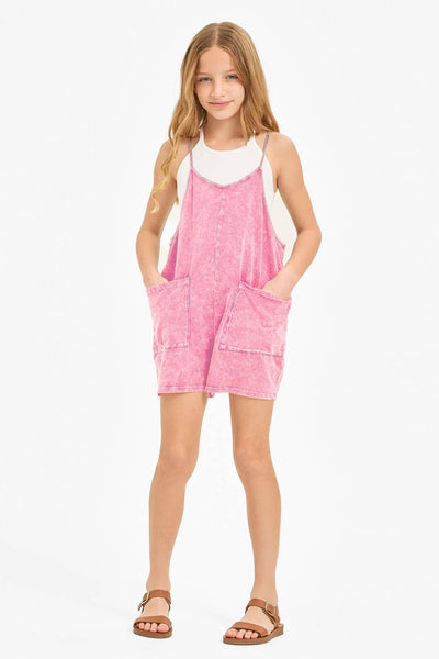 Two Pocket Mineral Wash Overall Romper / Onesie