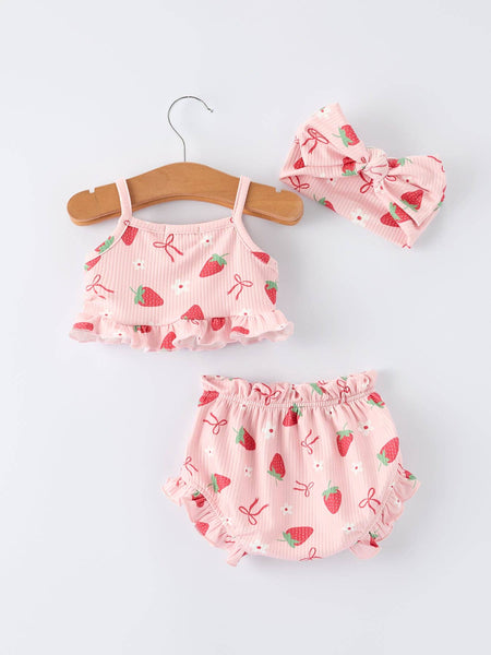 Strawberry Bow 3-Piece Bloomer Set