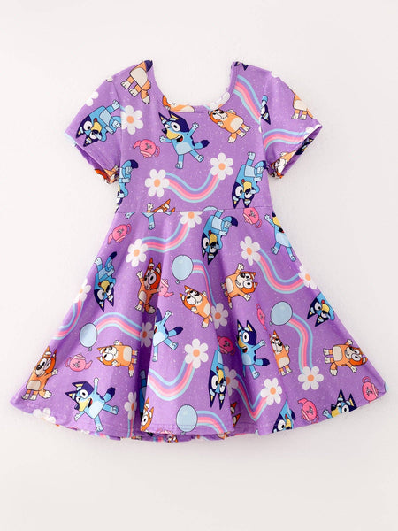 Bluey Girls Rainbow Print Milk Silk Dress