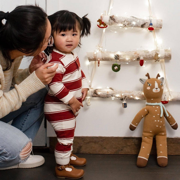 Rugby Peace Stripe Baby Boy Jumpsuit - Brick Red