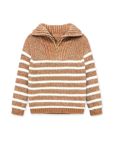 Striped Pullover Lurex Sweater w/ZipFront