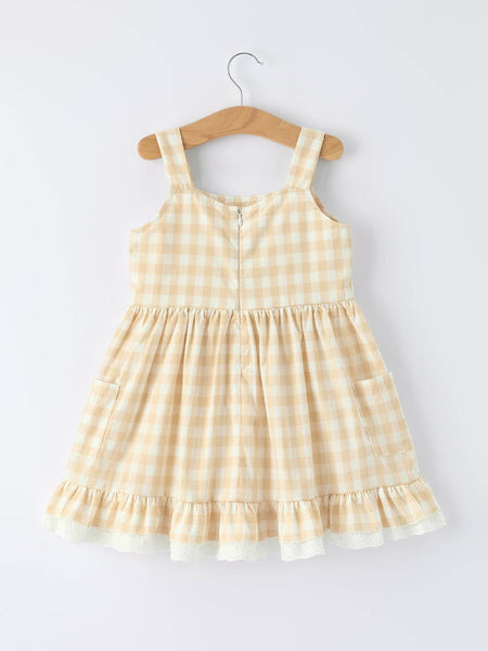 Beige Plaid Dress With Pocket