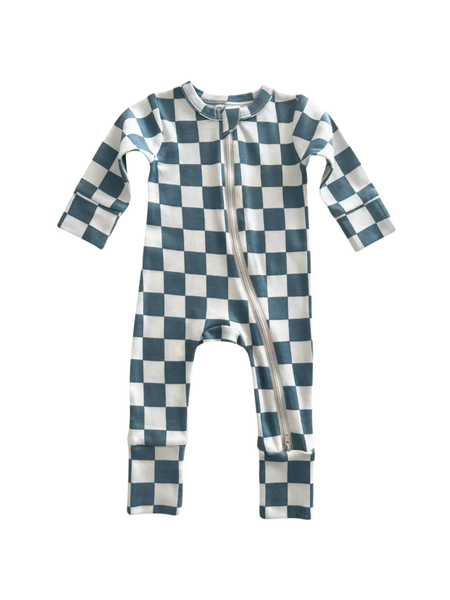 Blueberry Muffin Checkerboard / Organic 2-Way Zip Romper