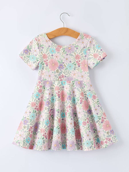 Spring Pastel Floral Girls Casual Dress