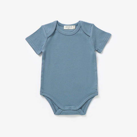 Short sleeved organic cotton ribbed bodysuit The Bobbi-Ocean