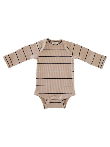 Tan/Black Stripe / Organic Ribbed Long Sleeve Bodysuit