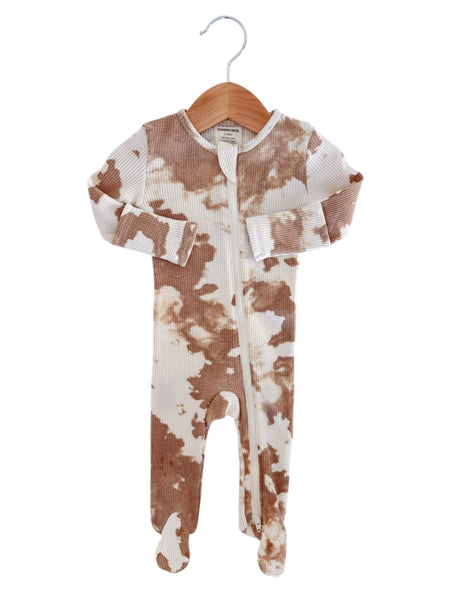 Organic Waffle 2-Way Zip Footie, Almond Tie Dye