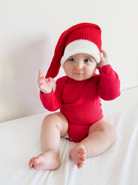 Red / Organic Pointelle Long Sleeve Bodysuit