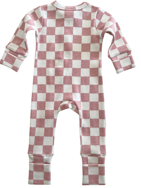 Strawberry Shortcake Checkerboard / Organic 2-Way Zip Romper