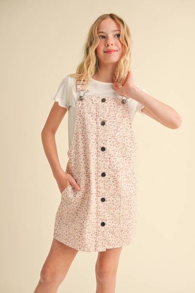 TWEEN KIDS GIRLS FLORAL OVERALL DRESS (7-14)