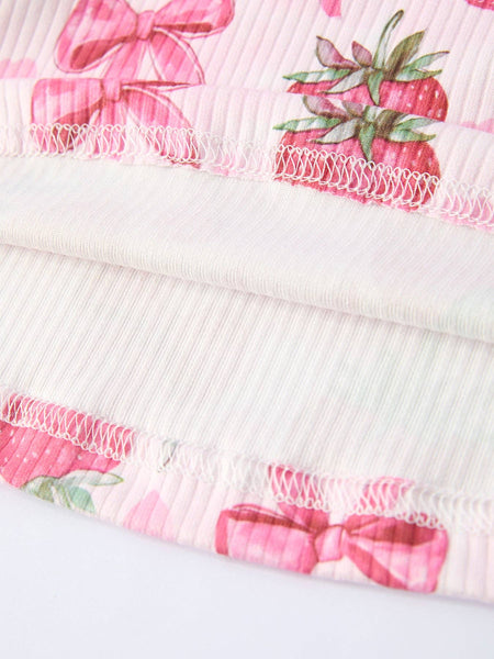 Summer Strawberry Bow Short Sleeve Dress