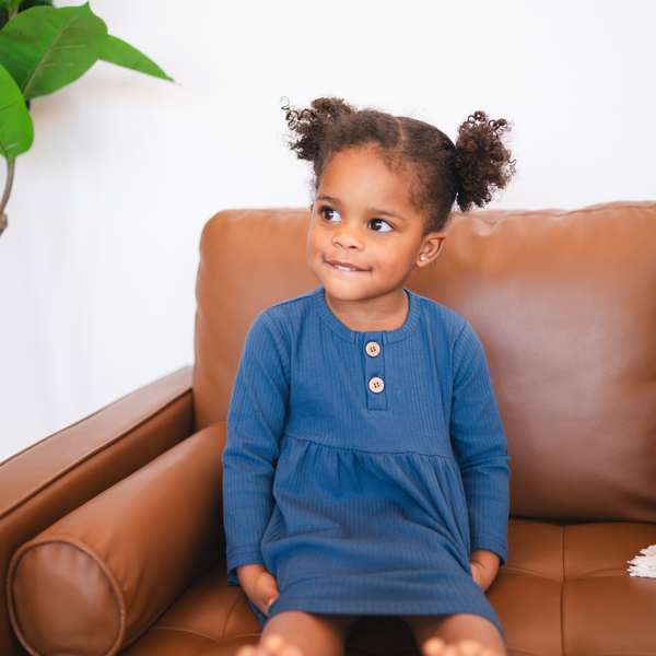 Ocean Blue Organic Ribbed Cotton Dress