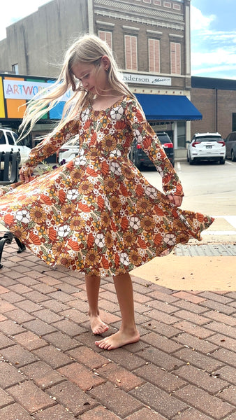 Retro Fall Floral • Baby/Toddler/Youth Twirl Dress