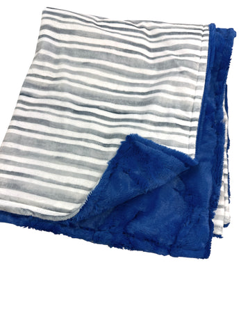 Alloy Stripe + Royal • Toddler Sized Minky Blanket