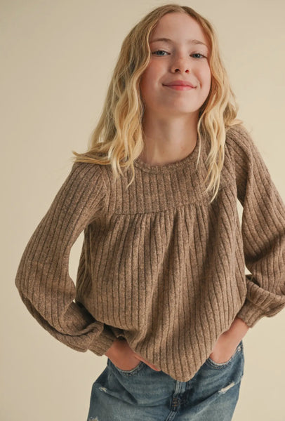 Tween Girls L/S Babydoll Sweater with Back Detail