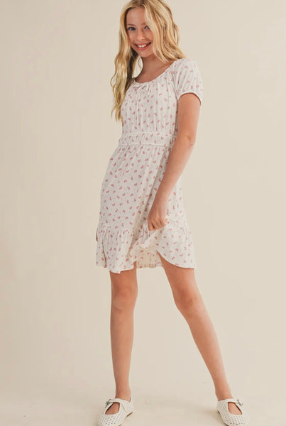 TWEEN GIRLS PUFF SLV SMOCK WAIST DRESS (7-12)