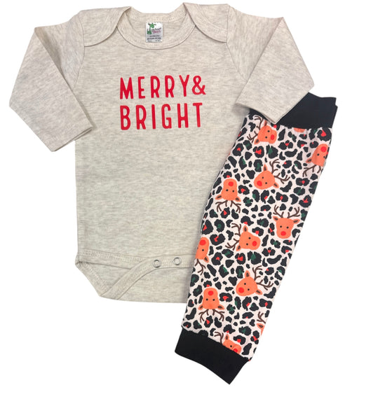 Merry & Bright• Christmas • oatmeal baby bodysuit